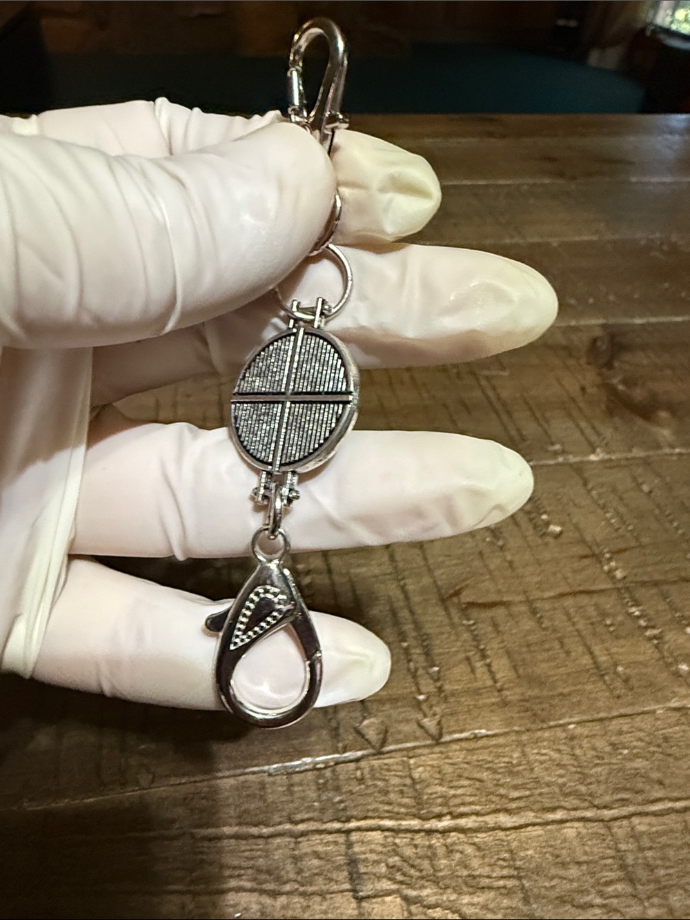 Silver-Tone Oval Cross Charm Keychain